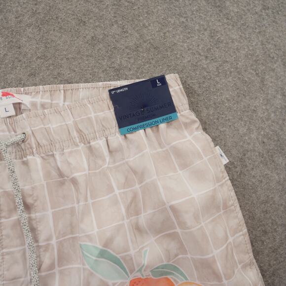 Vintage Summer Board Shorts Mens Large Blue Swim Surf Drawstring Print New - Picture 3 of 14